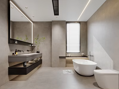 Modern Bathroom Interior With Freestanding Bathtub Wall Mounted Vanity And Mirror 3d model