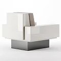 Modern Minimalist Single Sofa With Light Gray Cushions Ivory White Frame And Dark Metal Base