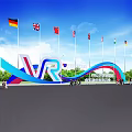 VR Themed Entrance At Xian International Expo Glass Building With Visitors