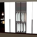 Modern White And Gray Wardrobe With Glass Doors And Storage Compartments