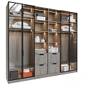 Modern Wooden Wardrobe Interior With Glass Doors Drawers Hanging Rods And Storage Boxes