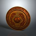 Round Metal Shield With Intricate Dragon Patterns And Central Emblem Design 3d model