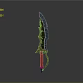 Unique Fantasy Sword With Green Blade And Orange Decorative Handle Design