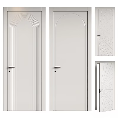 Modern White Hinged Doors With Arched Panels And Simple Line Decorations 3d model
