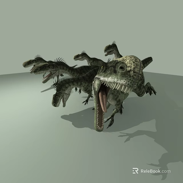 Fierce Reptile Creatures With Multiple Heads Open Mouths And Sharp Teeth 3d model 