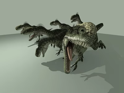 Fierce Reptile Creatures With Multiple Heads Open Mouths And Sharp Teeth 3d model