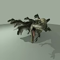 Fierce Reptile Creatures With Multiple Heads Open Mouths And Sharp Teeth 3d model