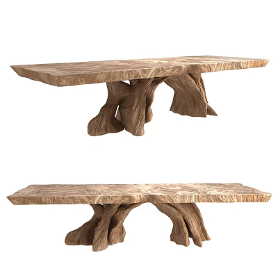Natural Wooden Dining Table With Tree Trunk Legs And Solid Wood Top 3d model