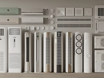Different Types of Air Conditioner Fans Wall-Mounted Floor-Standing Cabinet-Type in Neutral Tones White Beige Gray 3d model