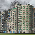 Rural Self Built Multi Story Houses With Gray Green Exteriors Balconies And Trees