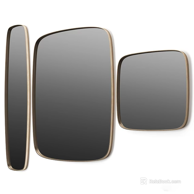 Three Unique Shaped Mirrors With Gold Frames For Wall Decor 3d model 