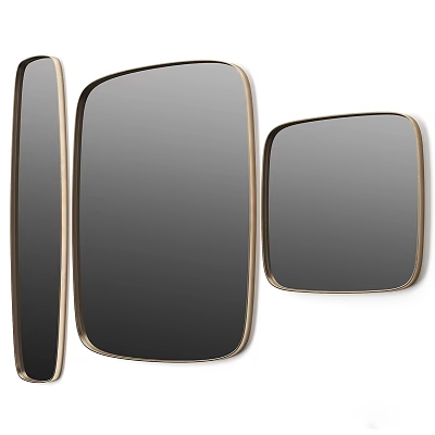 Three Unique Shaped Mirrors With Gold Frames For Wall Decor 3d model