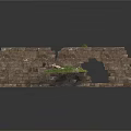 Old Broken Brick Wall Structure With Arched Hole Rubble And Weeds 3d model