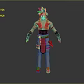 Anime Style 3D Character Model With Brown Spiky Hair Red Black Outfit And Red Shoes