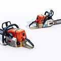 Industrial Chainsaws With Orange And White Bodies Black Handles And Cutting Chains