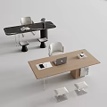 Modern Office Desks Wooden And Marble Tops With Laptop Notebook Cup Chairs And Stools