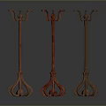 Modern Wooden Coat Racks With Red And Brown Finish And Unique Base Design