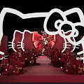 Hello Kitty Themed Decorative Setup With Red Floral Decor And White Silhouette 3d model