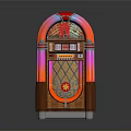 Vintage Wooden Jukebox Featuring Colorful Neon Lights Decorative Grille And Circular Design On Black Background