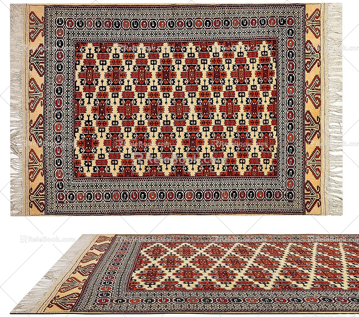 Carpet Nordic Ethnic Style Large Area Full of Crystal Velvet Persian Turkish Bedside Living Room American Retro European Country Square 3d model