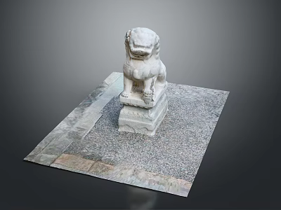 Stone Lion Statue Standing on Stone Platform with Gravel and Slab Base 3d model