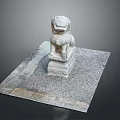 Stone Lion Statue Standing on Stone Platform with Gravel and Slab Base