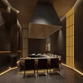 Modern Luxury Restaurant Interior With Marble Walls Bonsai Tree Pendant Light And Artwork
