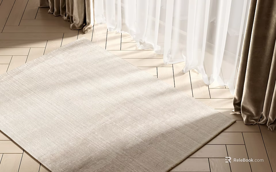 Beige Square Area Rug On Tile Floor With Curtains 3d model 