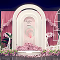 Romantic Valentine's Photo Check In Spot With Pink Arch Flowers And Decorations