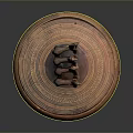 Artistic Sculpture Carving With Three Horse Figures On Round Geometric Patterned Vessel