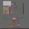 Color Coded Pipe System Layout Design With Control Panel And Wiring Components 3d model