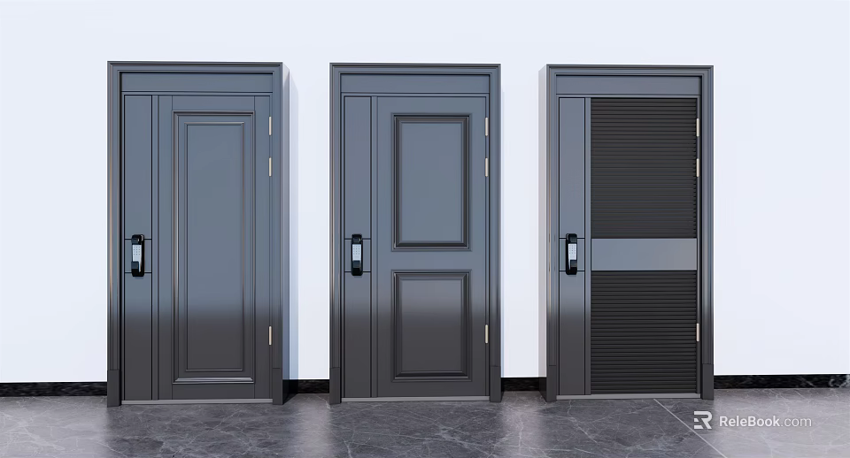 Modern Hinged Doors With Various Panel Designs For Home Interior Decoration 3d model