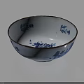 Elegant White Ceramic Bowl With Blue Floral Patterns And Gold Rim