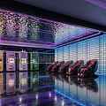 Modern Bar Interior Design With Purple Lighting Mirrored Ceiling Bar Counter And Seating
