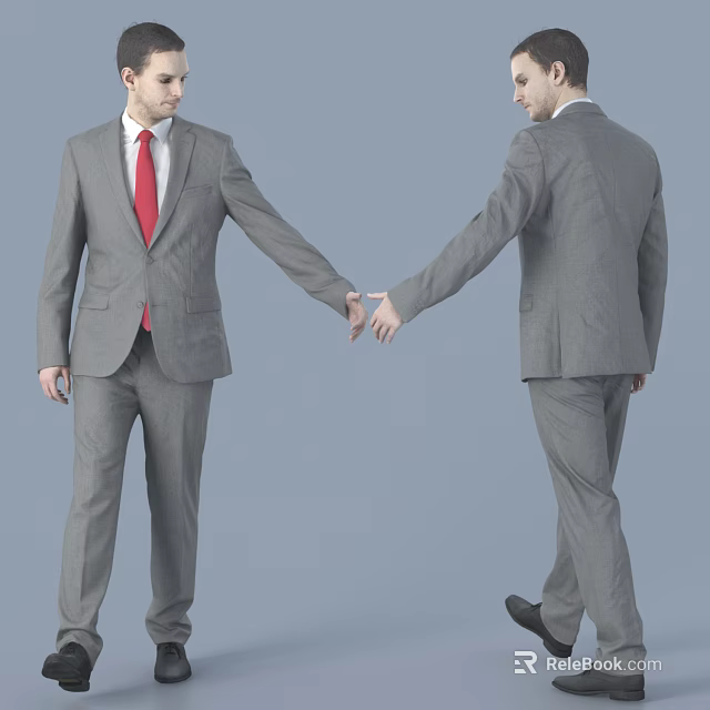 Two Men in Suits Shaking Hands Front and Back View on Gray Background 3d model 