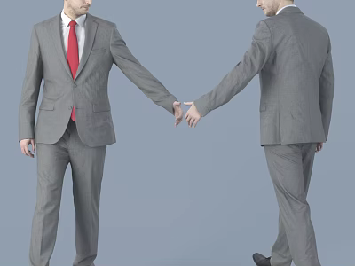 Two Men in Suits Shaking Hands Front and Back View on Gray Background 3d model