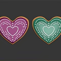 Pink And Teal Heart Shaped Cookies With Orange Edges And White Icing