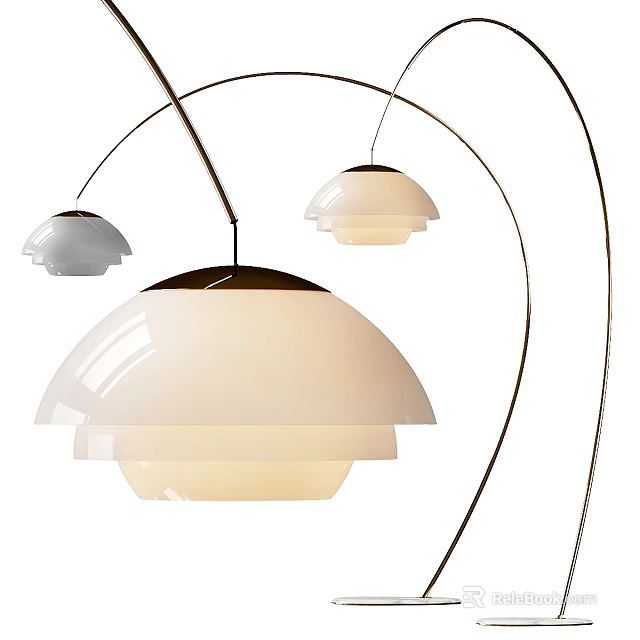 Modern Floor Lamp With Arched Metal Stand And Multiple White Layered Lampshades 3d model 