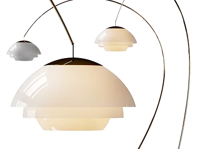 Modern Floor Lamp With Arched Metal Stand And Multiple White Layered Lampshades 3d model