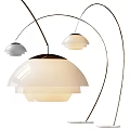 Modern Floor Lamp With Arched Metal Stand And Multiple White Layered Lampshades