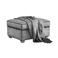 Comfortable Gray Upholstered Ottoman With Cozy Knit Blanket And Wooden Legs