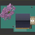 Cartoon Multi Level House With Blue Roof Pink Cherry Blossom Tree And Staircase