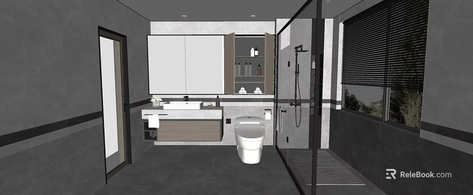 Modern Bathroom Vanity Design With White Cabinets Mirror And Shower 3d model 