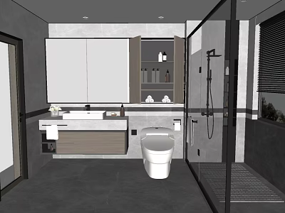 Modern Bathroom Vanity Design With White Cabinets Mirror And Shower 3d model