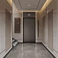 Modern Elevator Lobby Design With Marble Walls Tile Floor And Recessed Lighting 3d model