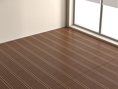 Brown Striped Wooden Floor In Room Corner With White Walls And Window 3d model