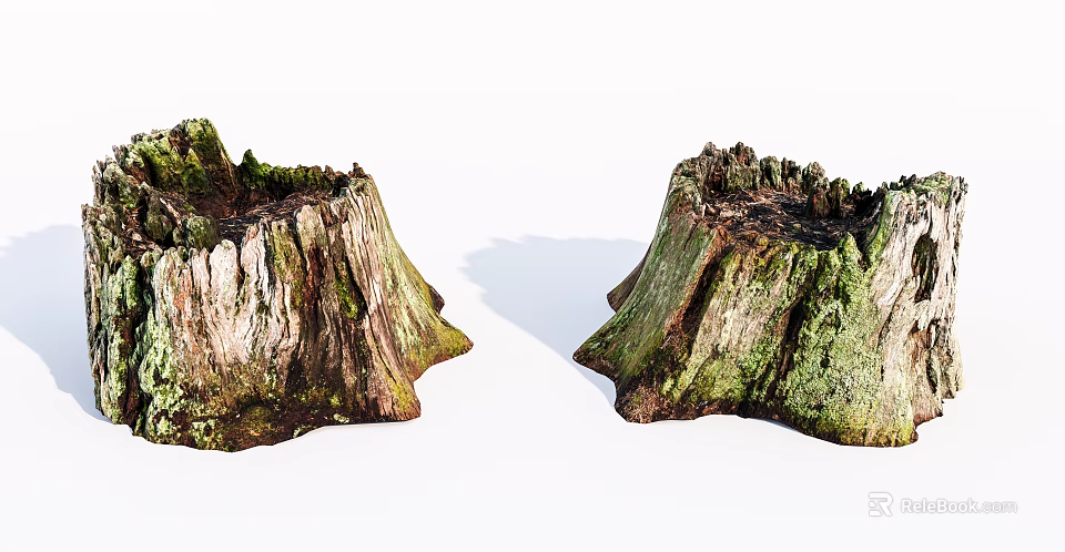 Natural Stone Wood Tree Stumps With Mossy Texture And Rough Surfaces 3d model 