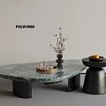 Oval Marble Coffee Table with Black Base Wooden Tray Glasses and Dried Flower Vase
