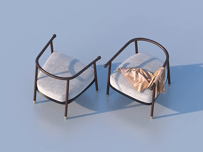 Modern Single Chairs with Dark Brown Frame Light Gray Upholstery and Golden Cloth Draped 3d model