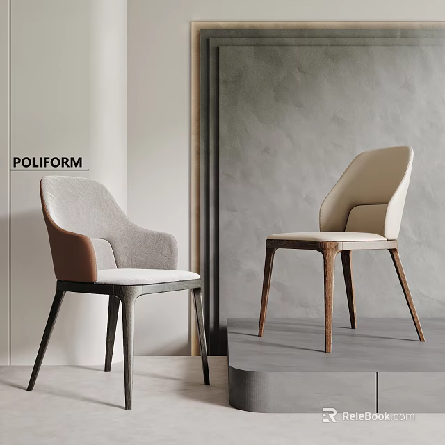 Modern Dining Chairs With Fabric Upholstery And Wood Legs Showcased Against Gray Wall 3d model 